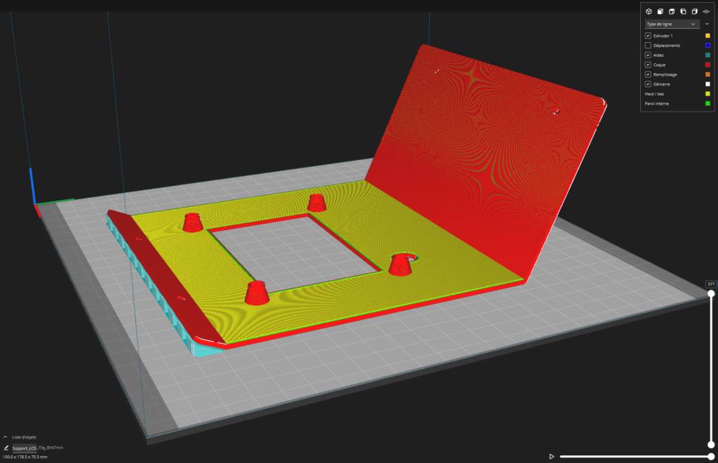 Orientation d'une pièce de support pour écran LCD avec encodeur rotatif sur le slicer Ultimaker Cura