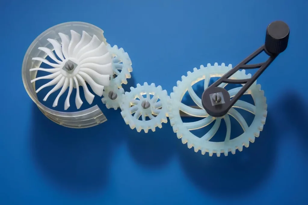 Système d'engrenages imprimé en 3D SLA pour la validation de système mécanique (FormLabs)
